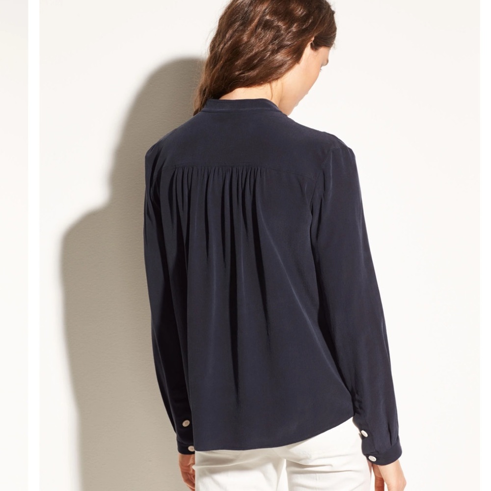 NWT Vince Navy Blue Washed-Silk Utility Blouse Size XS - Picture 4 of 15